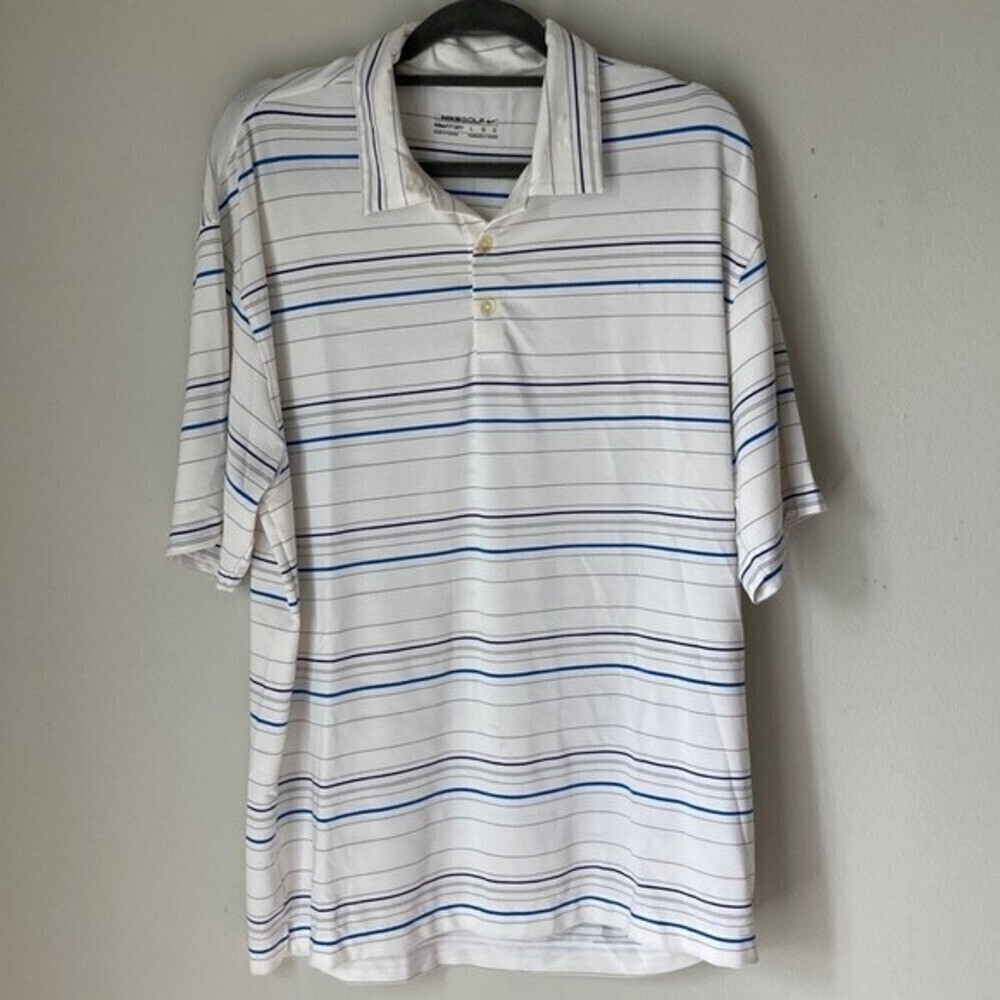 Nike Golf Fit Dry White Polo Shirt Striped Men’s Size Large
